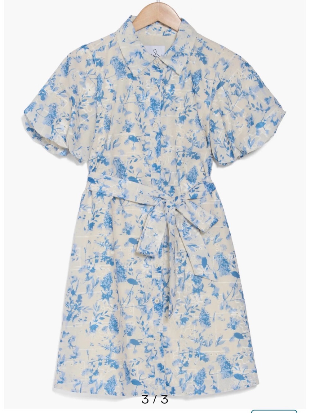 Floral Embroidered Eyelet Puff Sleeve Shirtdress
